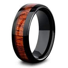Classic Black Polished Ceramic Wooden Ring 8mm Width Wood Wedding Ring Wooden Wedding Ring Mens Wedding Rings