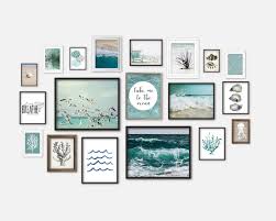 Ocean Theme Gallery Wall Art Set Of 19 Prints Seaside Home Bathroom Decor Aqua Seafoam Art Waves Beach Seaweed Oysters Coral Seashell Art In 2020 Gallery Wall Art Set Art Gallery