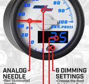 2-1/16" White & Blue MaxTow 100 PSI Exhaust Pressure Gauge Kit