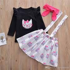 2019 Halloween Newborn Baby Clothes Infant Toddler Kids Girls Clothes Set Cute Cat Patch T Shirt Cat Full Printed Suspenders Skirt Headband From