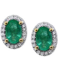 Emerald 5 8 Ct T W Diamond 1 10 Ct T W Halo Stud Earrings In 14k White Gold