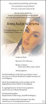 Anna Aukje Wiersma ✝ 5 maart 2023 • overlijdensbericht en condoleances