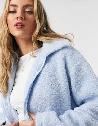 Daisy Street Trucker Jacket With Pocket Detail In Teddy Fleece-blue