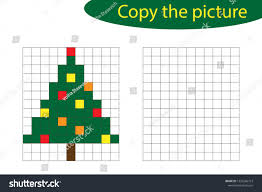 Copy The Picture Pixel Art Christmas Tree Cartoon Drawing Skills Training Educational Paper Game For The Development O Pixel Art Pixel Drawing Tree Drawing