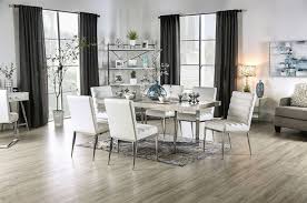 It has glass windows that bring natural light in. Foa3798t 7 Pc Canora Grey Mel Sindy Light Gray Faux Marble Top Chrome Metal Legs Dining Table Set