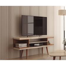 Featuring a large open compartment, one hidden cubby, and three center shelves to create the ultimate entertainment center perfect for stashing dvds, board games. Manhattan Comfort Utopia 53 14 Tv Stand With Splayed Wooden Legs And 4 Shelves Overstock 17439538