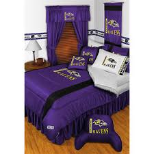 It features two front patch pockets, a tie belt, and two belt loops for adjustability. Nfl Baltimore Raven Football Team 5pc Queen Bedding Set