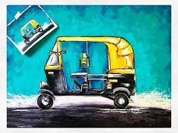 Auto Rickshaw Modern India Art Auto Art Indian Decor Etsy India Art Scenary Paintings Indian Painting