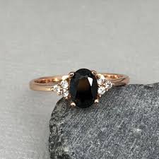 14k Solid Rose Gold Oval Black Onyx Diamond Simulated Dainty Stone Three Stone Engagement W Rose Gold Oval Engagement Ring Onyx Engagement Onyx Engagement Ring