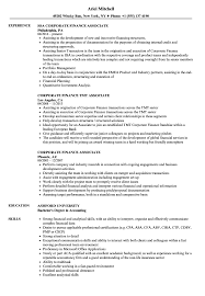 Finance professionals should be able to present the budget to staff members and explain why there is. Corporate Finance Associate Resume Samples Velvet Jobs