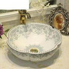 Ceramic Wash Basin Bathroom Vessel Sinks Counter Top Artistic Basin Bathroom Sink Wash Basin Flower Shape In 2020 Vessel Sink Bathroom Bathroom Sink Sink