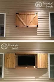 Downright Simple Outdoor Tv Cabinet For 50 Tv Box Frame Is Made From Pressure Treated 2x8 Doors Are Made From Press Outdoor Tv Cabinet Home Outdoor Living