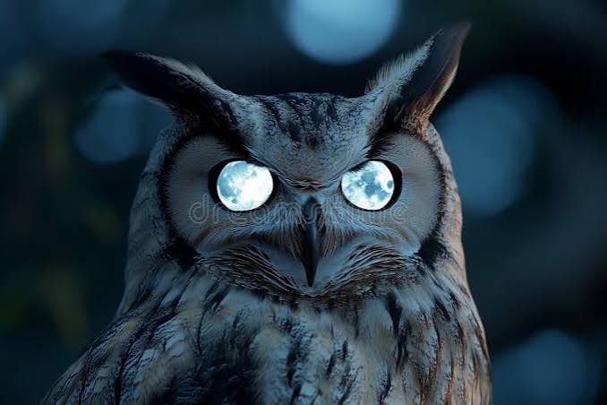 Owl with Luminous Eyes Resembling Two Shining Moons Perched in the Night  Stock Photo - Image of instinct, beauty: 408035614