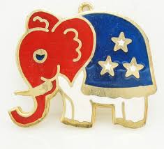 Nice Large Vtg Republican Party Enamel Elephant Fob Pendant Charm Political Fobs Party Red And White