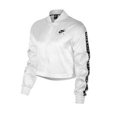 Details About Nike Women Air Satin Track Jacket Crop Top Bomber Nsw Logo Tape White Bv4780 100