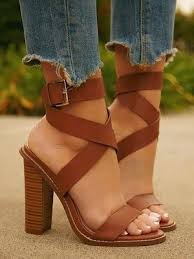 Casaul Buckle Design Crisscross Chunky Sandals Heels Sandals Heels Women Shoes