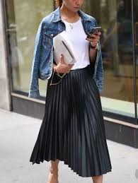 Black And White Pleated Midi Skirt Pin By Kellie Lander On Everyday Chic Fashion Long Denim Jacket Casual Outfits