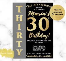 Maybe you would like to learn more about one of these? Surprise 30th Birthday Invitation For Her Gold And Black Thirty 60th 18th Any 30th Birthday Invitations Surprise 30th Birthday 50th Birthday Party Invitations