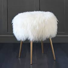 100 genuine mongolian lamb stool with gold pencil leg natural stool fluffy chair girl bedroom decor