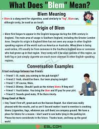 Blem Meaning What Does The Term Blem Mean In Texting And Online Slang 7esl Slang Words British Slang Words Sms Language