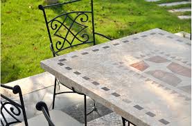 Designed to mimic italian quarried stone, these faux granite table tops offer a regal appearance with an easy maintenance regiment. Outdoor Garden 160 200 240cm Mosaic Natural Stone Marble Dining Table Wrought Iron Tampa