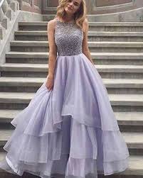 High Neck Lace Bodice Lavender Long Prom Dress With Layered Skirt Pm1373 Prom Dresses Sleeveless Princess Prom Dresses Sheer Prom Dress
