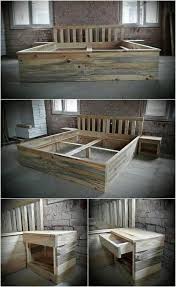 Recycled Wood Pallet Giant Bed Frame With Side Tables Wood Pallet Bed Frame Wood Pallet Beds Diy Pallet Furniture