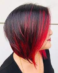 55 Black Bob With Bright Red Highlights Redhair Short Hair Color Bob Hair Color Red Ombre Hair