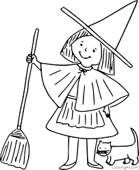 The pictures include witches on brooms, kids in costumes, with cauldrons, and more. Little Witch Sweeping With A Cat Coloring Page Coloringall