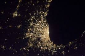 Chicago Night Lights From Space Satellite View Of Chicagoland Etsy Chicago At Night Earth Photography Nasa Earth