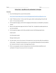 Virtual Lab Equilibrium Lechatelier S Principle