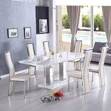 Monton Modern Extendable Dining Table In White High Gloss With 6 Collete Dining Chairs In Cream Faux Large Dining Table Dining Table Dining Room Design Modern