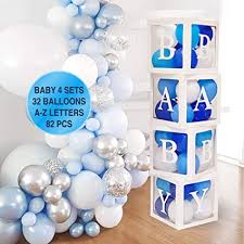 Celebrating the arrival of a new member of the family is such a joyous occasion, so special that no boring and to help send everyone home with a smile on their face, baby shower favors are a great option that can also add to your shower's decor if you choose. Amazon Com 82 Pcs Baby Shower Decorations For Boy Kit Jumbo Transparent Baby Block Balloon Box Includes Baby Alphabet Letters Dyi White Gray Baby Blue Balloons Gender Reveal Decor 1st Birthday Party
