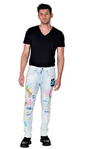 Smoke Rise Smoke Rise Men S Skinny Fit Graffiti Jeans With Side Stripe Walmart Com Walmart Com