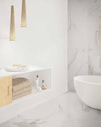 It's no secret that marble bathrooms are basically the chicest spaces in the house. Calacatta Gold Marble Effect Polished Porcelain Tile 60 X 120 Cm Ivy Tile