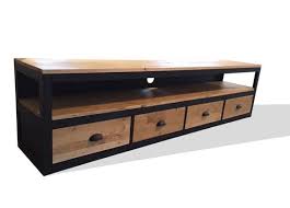 meuble tv style loft en acier et bois 4 tiroirs meubles et rangements par latelier62 mobilier de salon meuble tv bois metal meuble tv