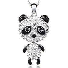 Cute Rhinestone Cartoon Panda Sweater Chain For Women Panda Necklace Cartoon Panda Panda Sweater