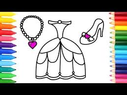 How to draw dress coloring pages for kids drawing art colors wiht colored markers and glitter. Princess Dress Drawing And Colour