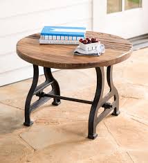 Reclaimed barn wood end table coffee table night stand side table. Birmingham Round End Table In Reclaimed Wood And Metal Plowhearth
