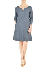 Empire Chambray Shift Dress Fashion Clothes Women Dresses Shift Dress