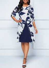 Three Quarter Sleeve Round Neck Geometric Print Dress Rosewe Com Usd 35 28 Three Quarter Sleeve Dresses Shop Casual Dresses Women S Fashion Dresses