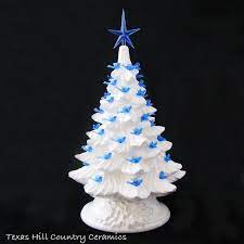 White ceramic christmas tree with lights. Winter White Ceramic Christmas Tree With Dove Bird Lights Of Your Choice Of Color 11 1 2 Inch Tall Tabletop Lighted Made To Order Texas Hill Country Ceramics