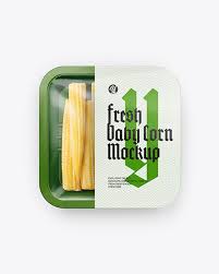 Plastic Tray With Baby Corn Mockup In Tray Platter Mockups On Yellow Images Object Mockups