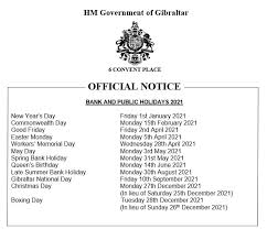 Gibraltar Bank And Public Holidays 2021 Hm Government Of Gibraltar Facebook