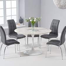 Four comfy white lacquered dining what's more, while the tables span a number of sizes, the chairs are available in various quantities, meaning there's an option for you regardless of. Brittney California 1 2m Round White Marble 5 Piece Dining Table Set Grey Chairs Colour White