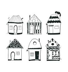 Black And White Outline House Clipart Set Sketch Black And White Outline Houses In Vector Image On Vectorstock Cartoon Styles Black And White Doodles