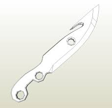 Has a tapered tang and is from 1/4 thick stock, 8 inches from tip to guard and 13 overall. Hunting Knife Template