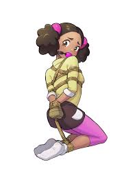 ninja-gokko, school girl (pokemon), creatures (company), game freak,  nintendo, pokemon, pokemon xy, chinese commentary, commentary request,  1girl, ball gag, bdsm, bondage, bound, brown eyes, brown hair, brown  shorts, collared shirt, full body,