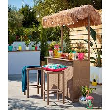 The home garden corner bar has an open front and side with access from the side. Grab A Tiki Bar For Your Garden At George Home Retro To Go