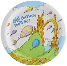 Dr Seuss Oh The Places You Ll Go Dessert Plate Partybell Com Colorful Party Supplies Halloween Party Packs Party Supplies